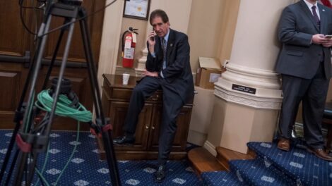Then-Rep. Jim Renacci talks on the phone during a House Ways and Means Committee meeting in 2017. Photo: Tom Williams/CQ Roll Call