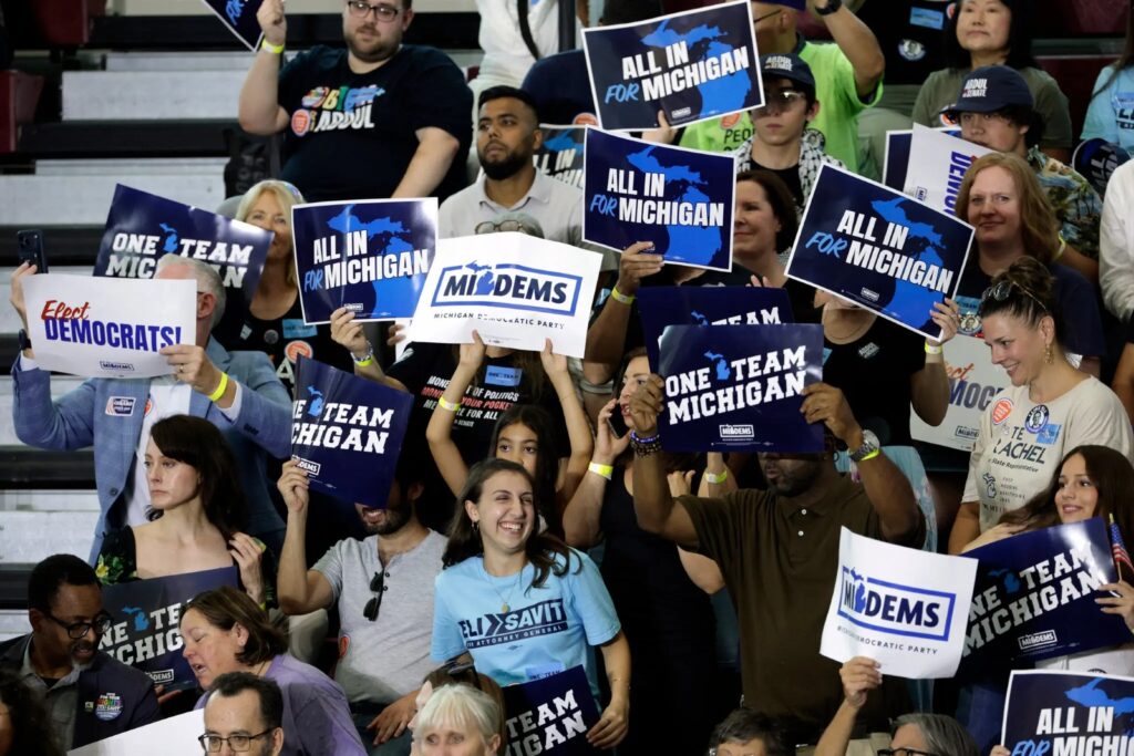 At a unity rally on Friday night in Detroit, Dr. Abdul El-Sayed, the new Democratic nominee for Senate in Michigan, was joined by other prominent Democrats in the state.Credit...Jeff Kowalsky/Agence France-Presse — Getty Images