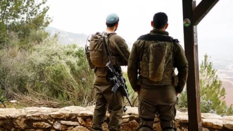 Israeli soldiers take a position along the Israel-Lebanon border on March 7, 2026. (Jalaa Marey/AFP via Getty Images)