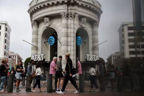 The reflection of an AT&T store in San Francisco. (Heather Diehl/Getty Images)