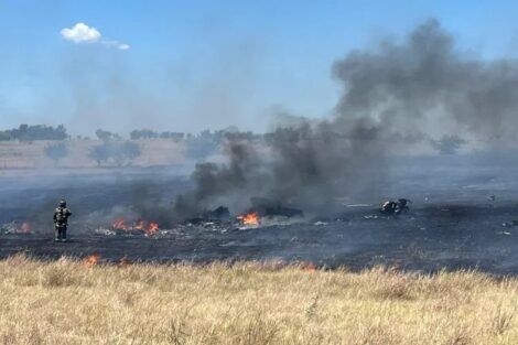 A photo of the helicopter crash site near Salado, Texas. Credit : Cliff Coleman/Bell County Sheriff's Office/Handout via REUTERS