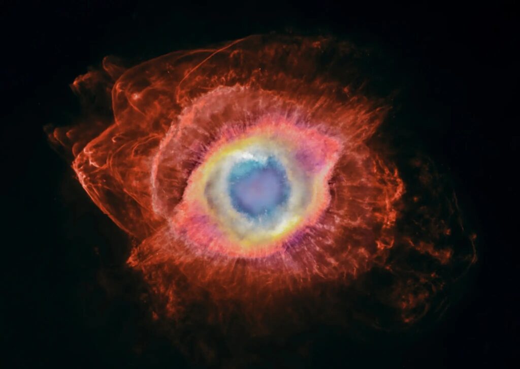 The Helix Nebula, sometimes called the “Eye of God” because of its eye-like shape, is an example of what a star can look like at the end of its life cycle.Credit...MOTHRA Telescope Array/NASA, ESA, C. R. O’Dell and M. Meixner, P. McCullough and G. Bacon