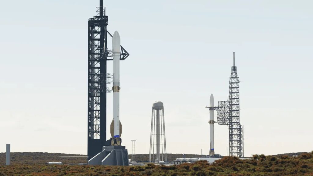 An illustration of the new Launch Complex 36B pad (left) along with the rebuilt LC-36A. Credit: Blue Origin