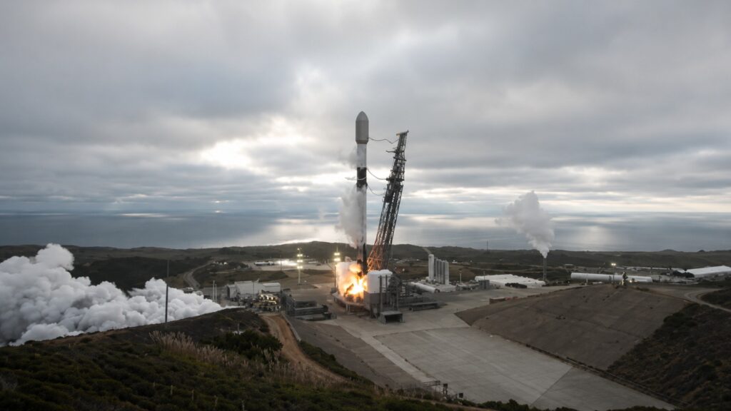 A SpaceX Falcon 9 rocket launches the classified USSF-366 mission for the U.S. Space Force from Vandenberg Space Force Base in California on Aug. 15, 2026. (Image credit: SpaceX)