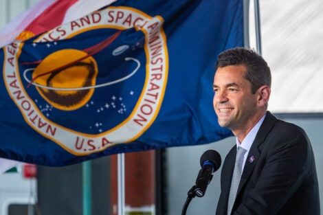 NASA Administrator Jared Isaacman announces the Max Power event, an air and space expo that will take place across Space Florida’s Launch and Landing Facility at the Kennedy Space Center and the Kennedy Space Center Visitor Complex on Nov. 7-8, 2026. Image: Adam Bernstein/Spaceflight Now