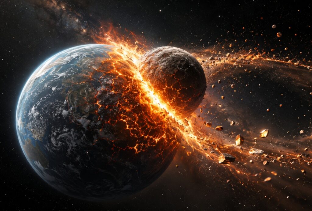 Theia remnants inside Earth may survive as two giant mantle blobs left by the collision that created the Moon. (CREDIT: Shutterstock)